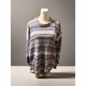 Penn’s Landing Sweater Mens M Blue Tan Fair Isle Crew Neck Pullover Knit
